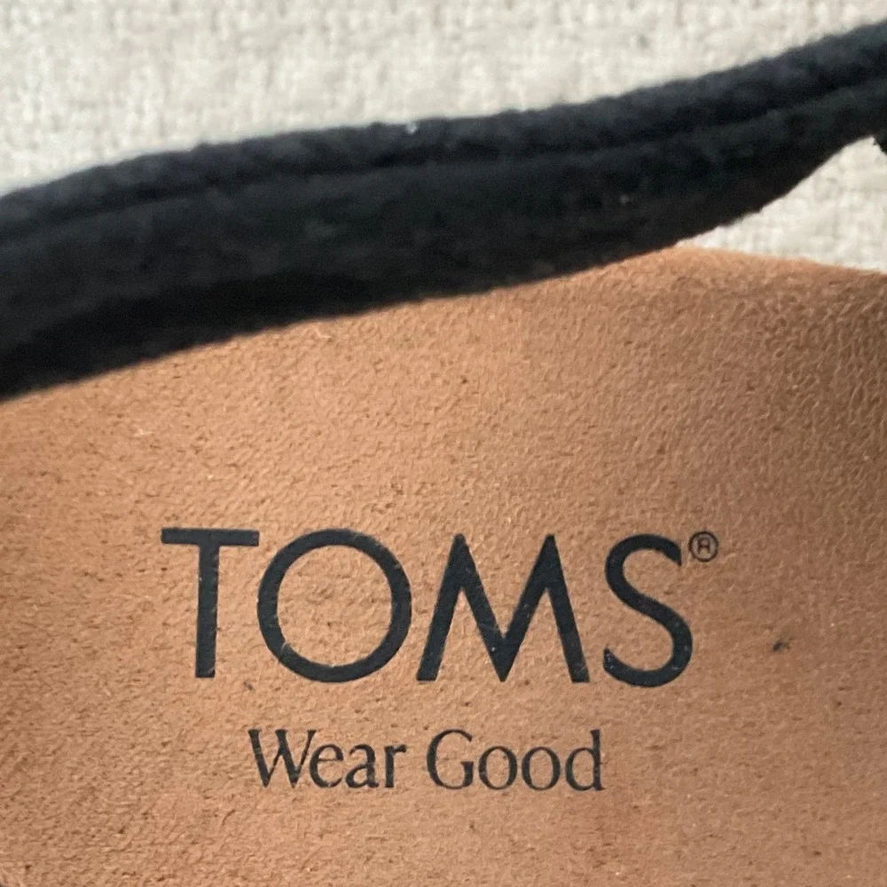 TOMS Black Canvas Peep Toe Espadrille Wedge Slingback Sandals 10022387 Womens 8 - Picture 5 of 14